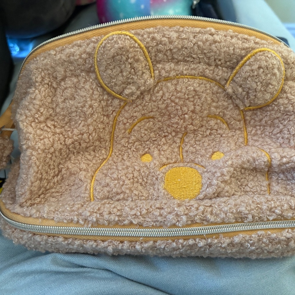 Super cute fuzzy Winnie the Pooh Disney x Spectrum make up cosmetic bag